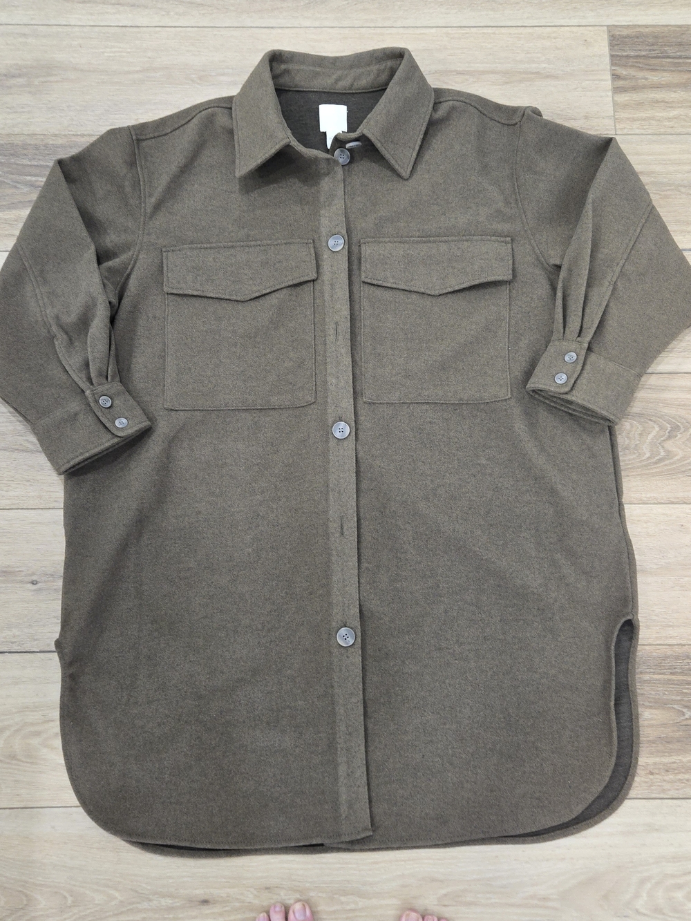 H&M Oversized Longline Shacket Shirt Jacket Brown Olive Wood Size XL - Picture 2 of 16